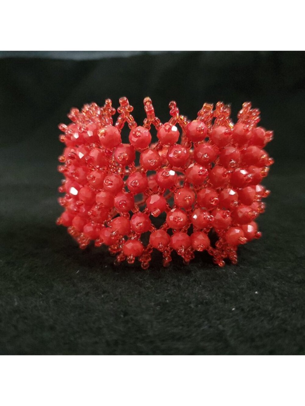 Glass Beaded Bracelet Red Wide 7"